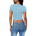 thumbnail image 2 of Womens Slim Fitted Crop Tops - Basic Crew Neck Short Sleeve Casual Tees for Going Out, 2 of 5