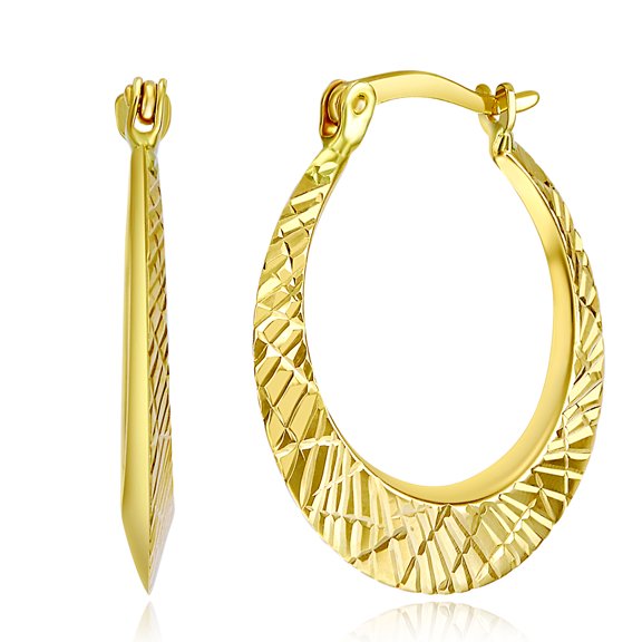 Wellingsale Ladies 14k Yellow Gold Polished Diamond Cut 2.5mm Hinged Hoop Earrings (20 x 20 mm)