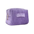 thumbnail image 2 of Fwttom Makeup Bag, Portable Large-capacity Toiletry Bag, Embroidered Striped Velvet Cosmetic Storage Organizer for Women Men, Purple, 2 of 6