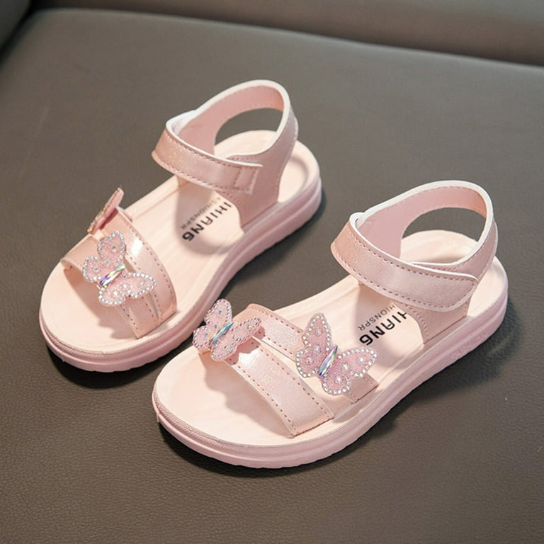 KaLI store Girls Sandals Girls Flat Sandals Princess Open Toe Sandal with Adjustable Strap Summer Flat Shoes Pink 11