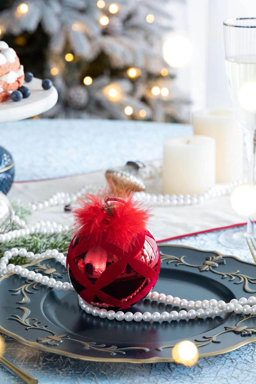 Set of 6 Glass Christmas Ball Ornaments with Flocking Feather and Painting Design by Riccardo Tree Decor