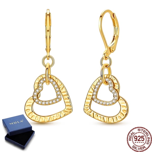 MULA Gold Plated Multi-layered Heart Hoop Earrings 925 Sterling Silver Sparkling AAA CZ Jewelry Gift for Her