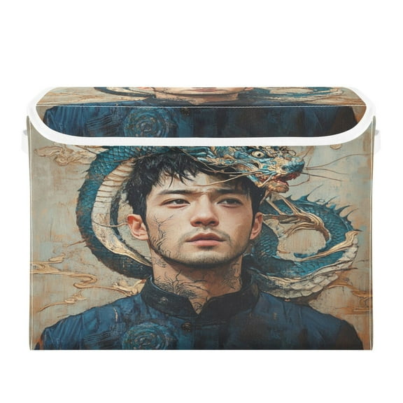 Storage Box With Lid 16.5x12.6x11.8In Foldable Stacked Household Storage Box Dragon Man