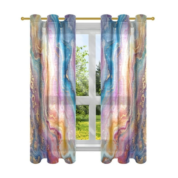 Sheer Curtains 2 Panels Set Grommet Drapes Window Treatments Light Filtering for Bedroom Living Room W42 x L63 Colorful Marble