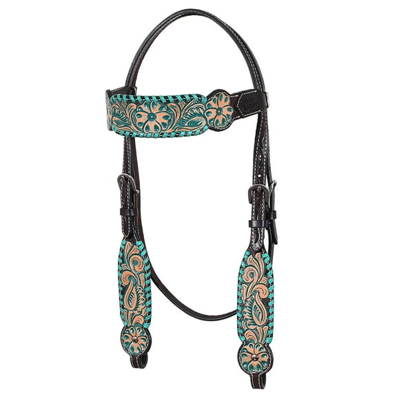 HILASON Western Horse Headstall American Leather Floral Dark Brown