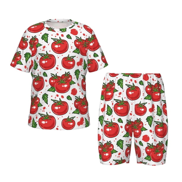 Balery Hand Drawn Tomatoes Conjunto de Pijama Infantil de Manga Corta con Estampado – Ropa de Dormir de Algodón Suave-Medium