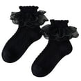 thumbnail image 4 of Povozer Toddler Girls Socks Eyelet Ruffle Lace Sock Frilly Dress Socks(Black,7-9Y), 4 of 4