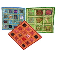 Mogul Indian Embroidered Cushion Cover Throw Ethnic Embroidered Patchwork Pillows Covers