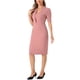 thumbnail image 4 of Vestido ajustado de mujer Inspire Chic con escote en V y mangas cortas, vestido midi bodycon para el trabajo en gris y rosa, talla S, 4 of 6