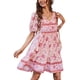 thumbnail image 4 of VISgogo Vestido de verano de manga corta para mujer, estampado de flores a la moda, cuello en V, cintura alta, vestido acampanado VISgogo  moda, 4 of 9