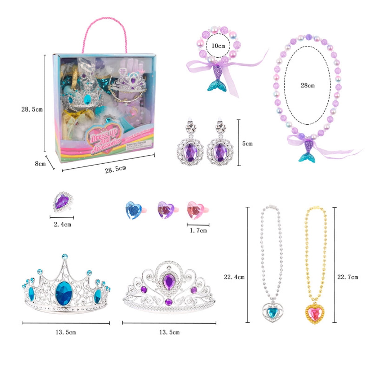 Princess Dress Up Costume Set Shoes Crown Jewelry with Princess Costume Capes for 3-12Y