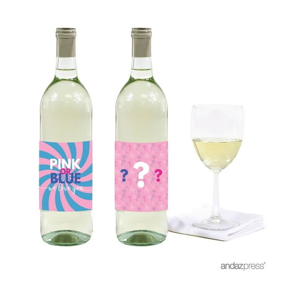 Gender Reveal Baby Shower Pink or Blue, Wine or Apple Cider Bottle Labels, 20-Pack