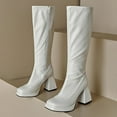 thumbnail image 5 of Gyexs Knee High Boots Women Wide Calf Square Heel Pointed Toe Long Tall Boots Side Zipper Comfortable Dress Shoes Party Footwear White & Size 5.5, 5 of 7