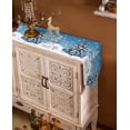 thumbnail image 5 of Table Runner Dresser Scarves Christmas Snowman Xmas Tree Cotton Linen Burlap Table Cover Winter Snowflake on Blue Table Runners for Family Kitchen Dining Holiday Party Banquet Decor, 5 of 5
