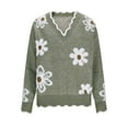 thumbnail image 6 of Wutalume Women's Casual Fashion Floral Jacquard V-Neck Knitted Sweater, Elegant Printed Top, Loose Fit Long Sleeve Pullover for Stylish Everyday Wear,Army Green L, 6 of 7
