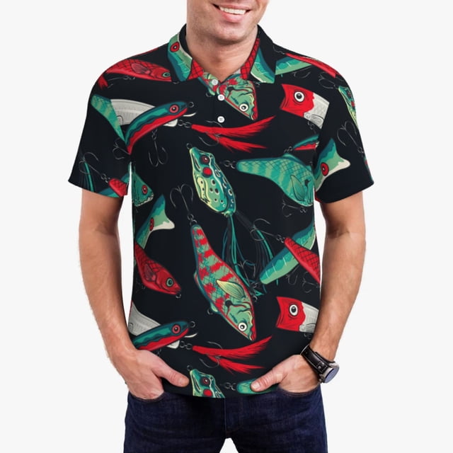 Fotbe Fishing Lure Camiseta Polo de Golf para Hombre con Estampado – Camisa Deportiva Transpirable con Cuello Abotonado-X-Large