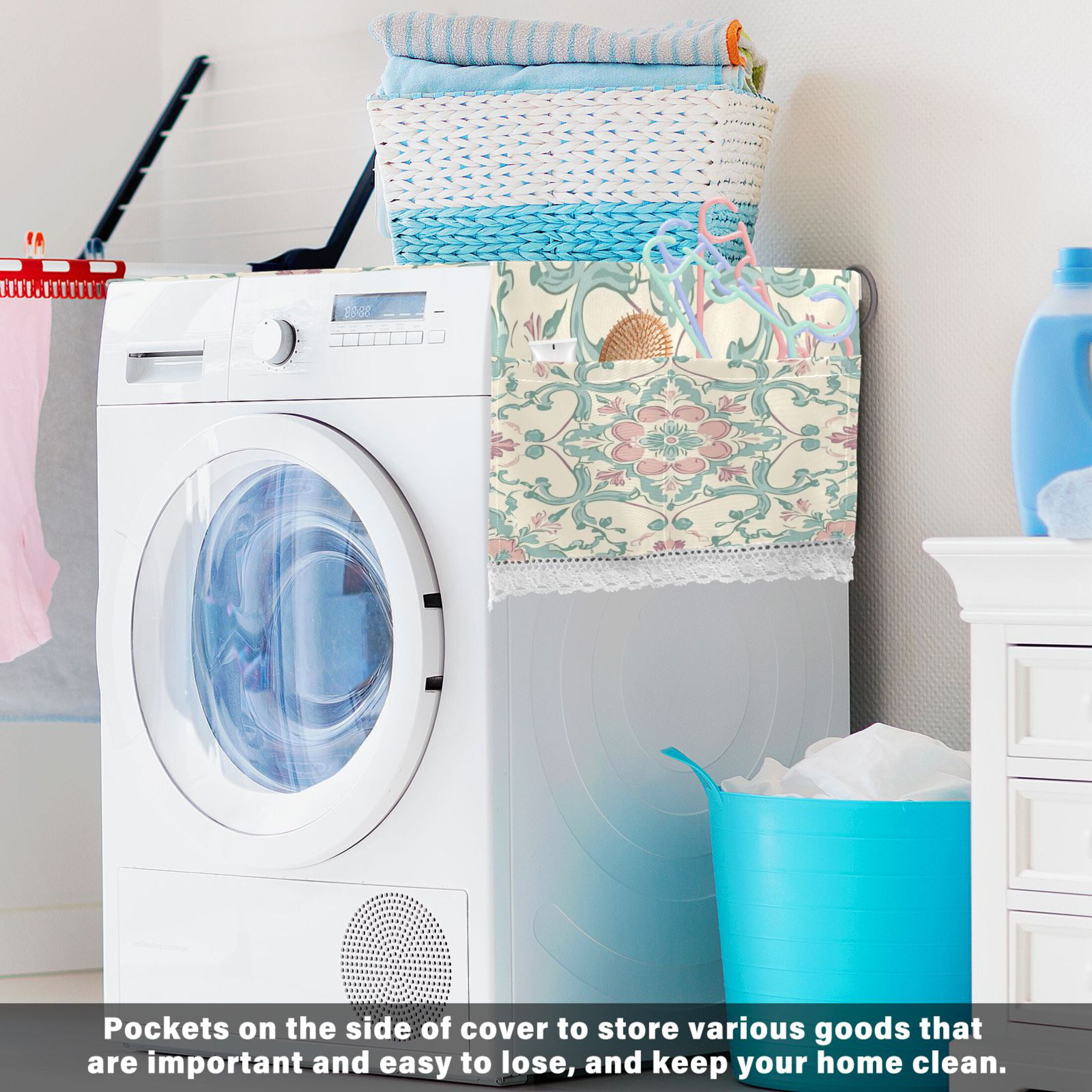 DEIARA Rose Red Boho Pattern Washing Machine Cloth Dryer Refrigerator Top Cover Protective Non-Slip Mat For Kitchen Laundry
