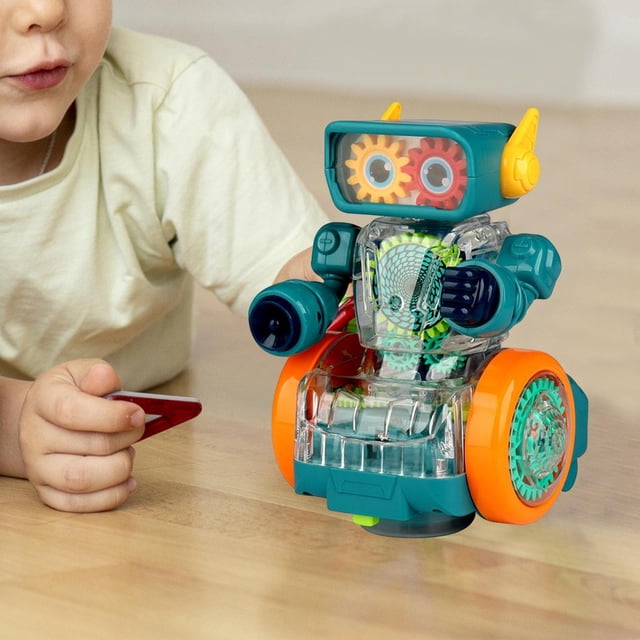 Robot mecánico eléctrico de juguete con luces con engranajes móviles, juguetes de desarrollo para caminar para niños, niñas y niños pequeños, regalos Hugo Juguetes de engranajes mecánicos