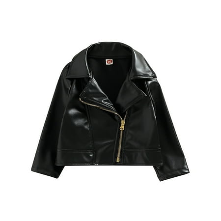 

AMILIEe Kids Baby Girls Boys PU Leather Jacket Long Sleeve Turn-down Collar Zipper Closure Casual Outwear