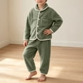 thumbnail image 3 of OGLCCG Unisex Kids Fleece Outfits 2 Piece Plush Lounge Set for Boys Girls Button Down Shirt and Pants Fall Winter Matching Clothing Sets 6M-14 Years, 3 of 8