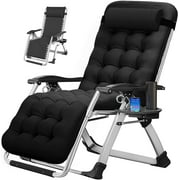 Slsy Outdoor Padded Zero Gravity Lounger, Black, Recliner with Cushion & Cup Holder, Supports 440lbs