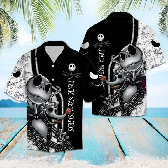 Jack Skellington Aloha Halloween Casual Beach Hawaiian Shirt 