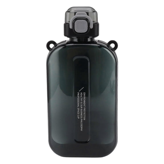 Flat Water Bottle 750ml Slim PC Silicone Leak-proof Shoulder Strap Flat Drinking Bottle Suitable for Sports and Outdoor Activities Black