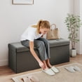 thumbnail image 3 of Skandiquip 43.5" Large Storage Ottoman with Linen Lid and Sides, Comfy Footstool for Living Room, Bedroom Bench, No Assembly, 660 Lb Capacity, Dark Gray, 3 of 6
