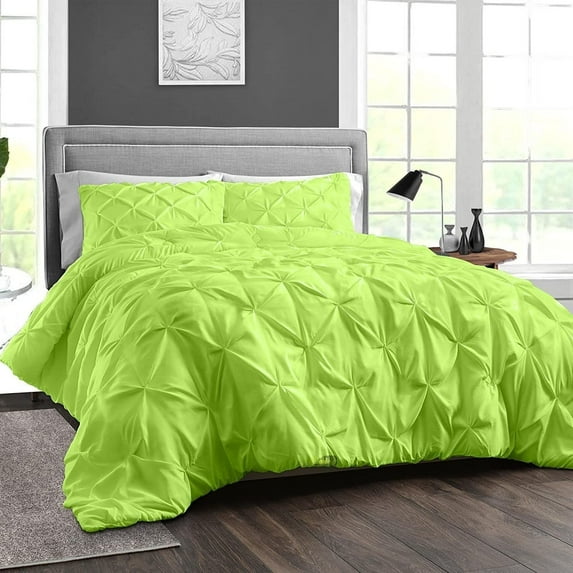 Duvet Cover 3 Piece Egyptian Cotton Cozy & Super Soft 600 TC Pinch Duvet Covers with Zipper Closure & Corner Ties Soft Pintuck Comforter Cover (Super King Plus Plus, Parrot Green )