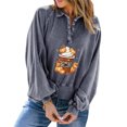 thumbnail image 4 of Moda mujer Casual sólido cuello vuelto manga larga botón suelta otoño blusa Tops Pompotops FGAJ21764, 4 of 8