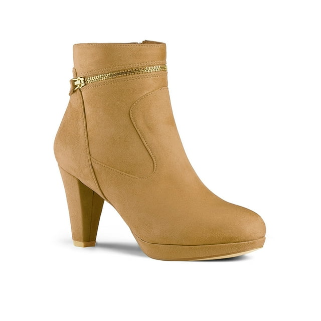 Unique Bargains Women's Zip Round Toe Heel Ankle Boots