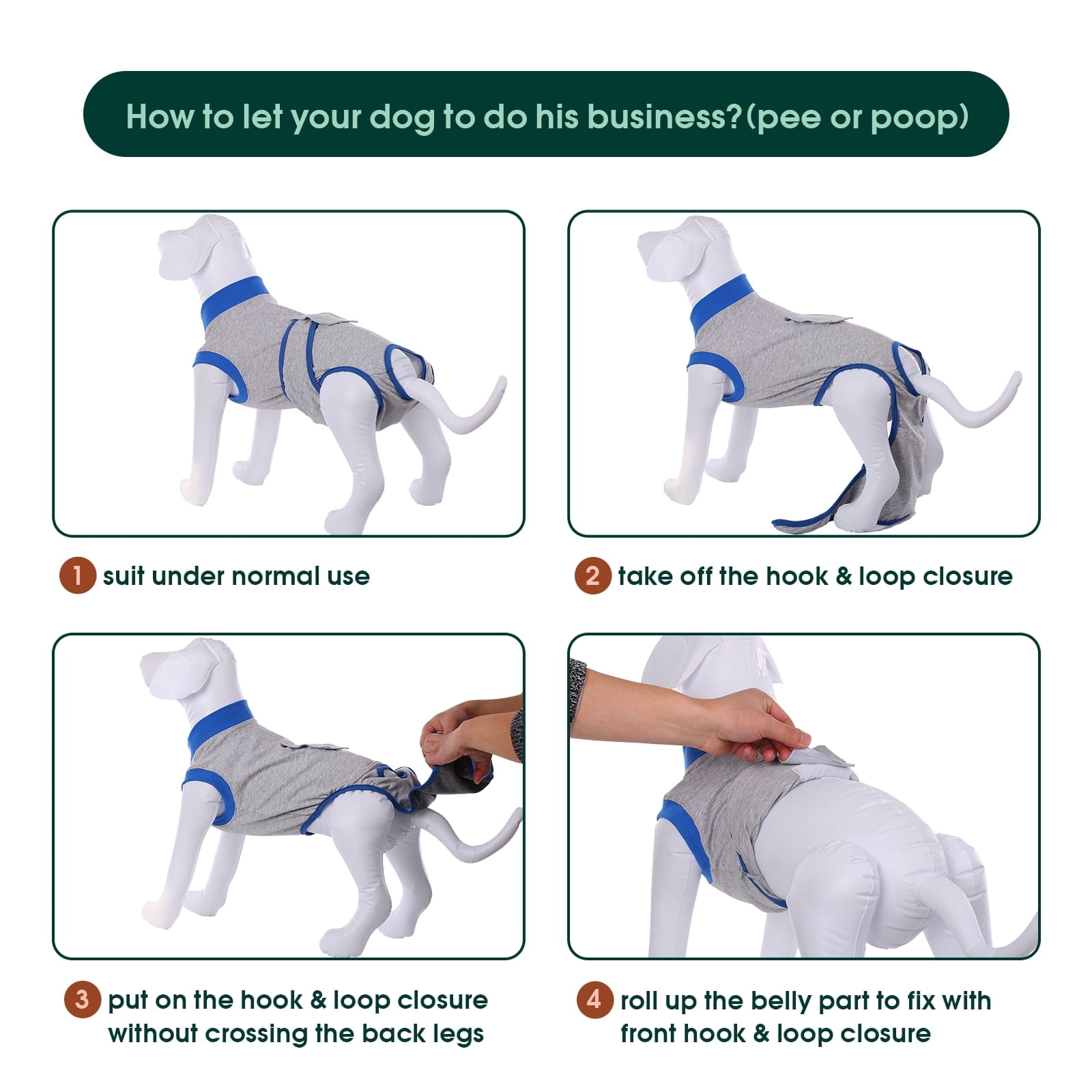 Kuoser Dog Surgical Recovery Suit Dogs Cat Onesie after Surgery,Grey,XS