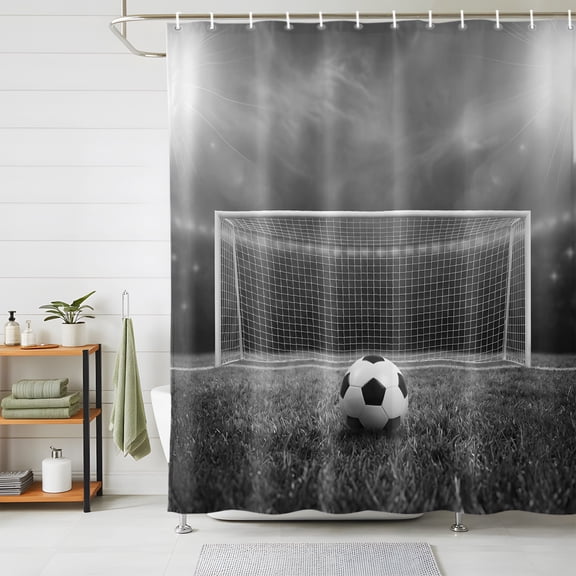 Shower Curtains for Bathroom, Grey Soccer Ball Waterproof Fabric Shower Curtain, Foggy Dramatic Lighting Grass Decorative Bathroom Curtain for Bathtub, 72"x72", No Hooks Included