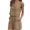 thumbnail image 3 of TaTaai Womens Smocked Ruffle Set Womens Two Piece Summer Outfit Square Neck Crop Tank And Shorts Set For Beach Gift, 3 of 7