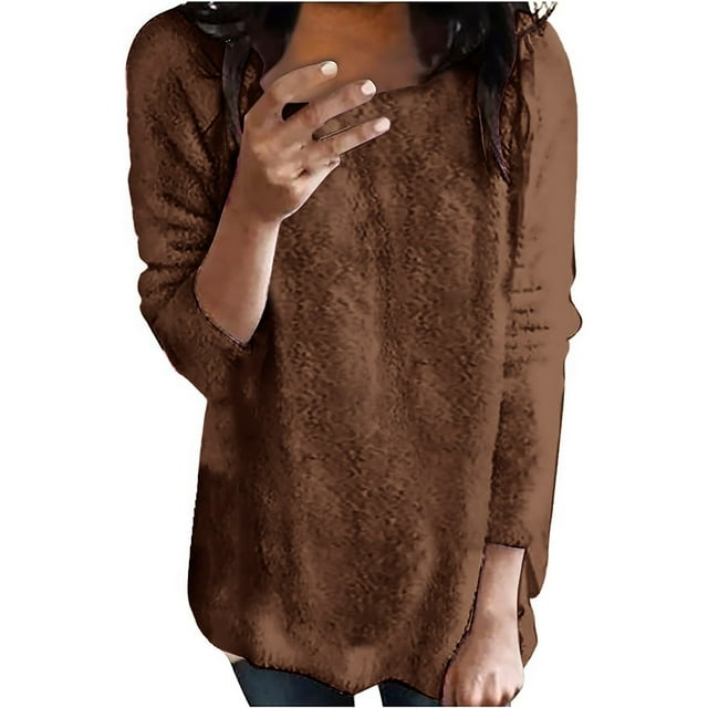 IMENGL Chandail à Col Rond en Peluche à Manches Longues, Marron TG, Taille M-5TG