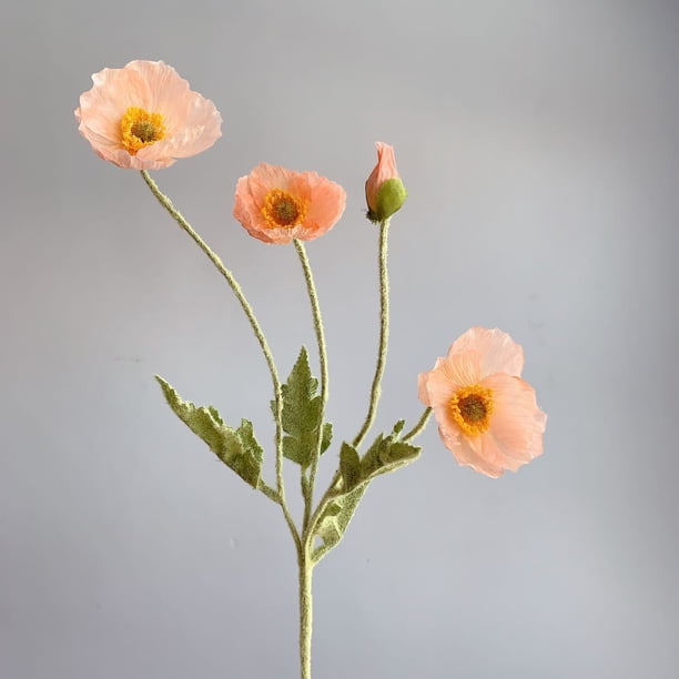 Simulación de flores de amapola, flores de seda, flocado, simulación de amapola de 4 cabezas
