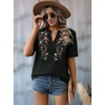 thumbnail image 2 of Mexican Shirts for Women Embroidered Traditional Summer Blouse Floral Tunic V Neck Short Sleeve T Shirt Black XXL, 2 of 7