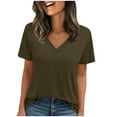 thumbnail image 3 of DDAPJ pyju Solid T-shirts for Women Loose Fit V Neck Short Sleeve Tees Summer Casual Athletic Tee Tops Brown L, 3 of 9
