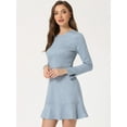 thumbnail image 2 of Unique Bargains Women's Faux Suede Ruffle Hem Long Sleeve Mini Dresses L Grey Blue, 2 of 6