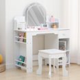 thumbnail image 1 of Kojooin Kids Vanity & Stool Set with Bookshelf, Lighted Drawer & Open Shelves, 1 of 7