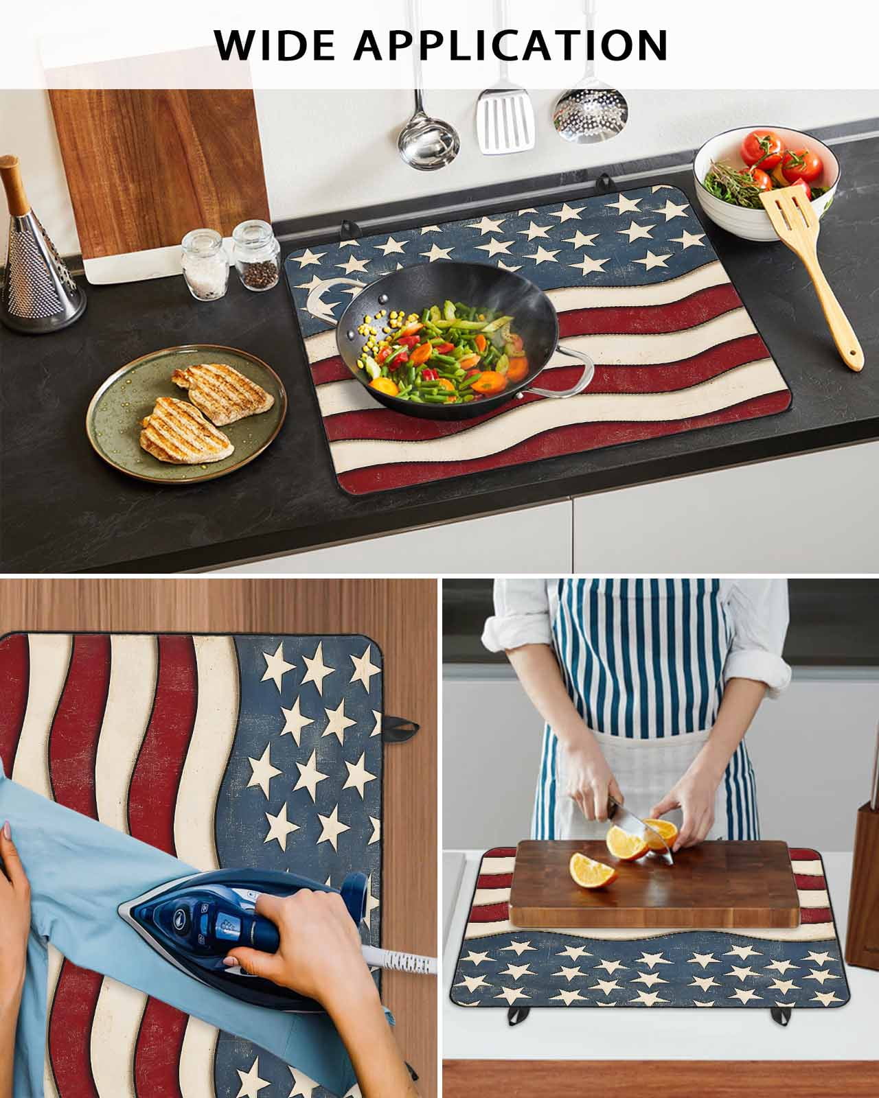 nqOlkjepod Large Induction Cooktop Protector Mat 36"x21", Retro American Flag Stove Top Covers for Electric Stove, White Star Red Blue US Flag Stove Burner Cover Mats, Glass Top Stove Cover