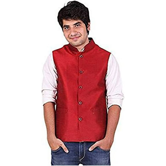 Royal Men's Maroon Silk Blend Nehru Jacket