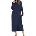 thumbnail image 3 of Women's Long Robe Hooded Bathrobe Zipper Up Duster Full Length Solid, 3 of 5