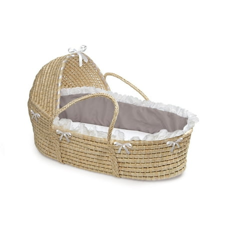 Garden Moses Basket - Badger Basket Natural Hooded Moses Basket, Gray/White Bedding