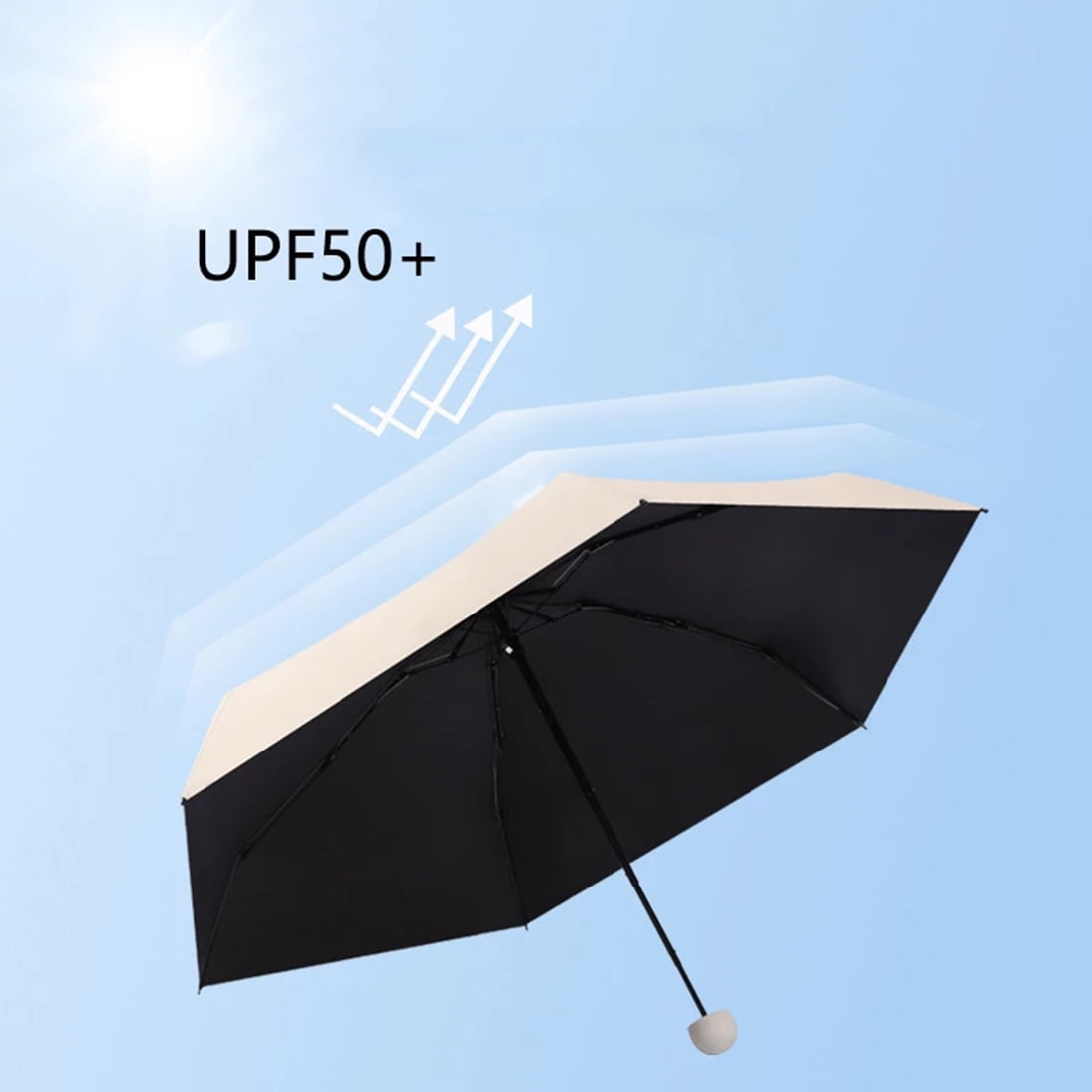 Mini Capsule Umbrella Parasol Anti-UV Black Coating Pocket Umbrella for Sun and Rain Outdoor Travel Parasol Black 6 Ribs
