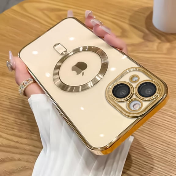 Case Made for iPhone 15 Plus 6.7 Inch [Built-in Camera Lens Protector] [Compatible with MagSafe] Anti-Scratch Shockproof Protective Slim Electroplated Case for Women Men - Gold