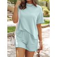 thumbnail image 6 of Short Sets for Women 2 Piece Lounge Set Loose Fit Short Sleeve Tops and Shorts Summer Matching Set Light Blue M, 6 of 8
