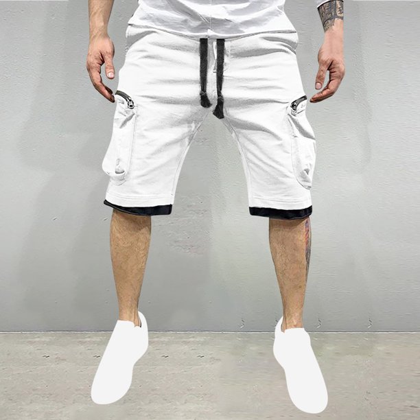 pstuiky Pantalones cortos para hombre, Pantalones cortos de trabajo rectos y holgados con múltiples bolsillos de moda de verano para hombre Pantalones cortos de golf