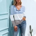 thumbnail image 4 of AherBiu Spring Casual Tops for Women Long Sleeve Half Button Notch V Neck Patchwork Shirts Blouse, 4 of 6