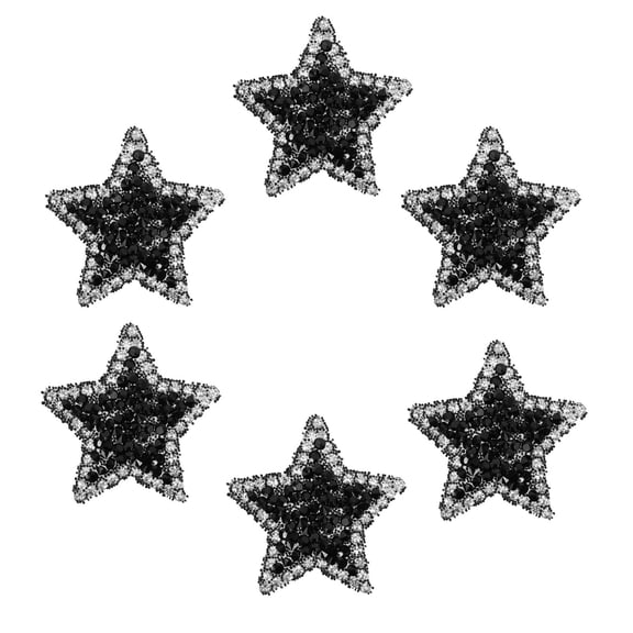 HOOWIFFY Star Shaped Black Glitter Iron-On Patches for Jeans and Crafts, 6 Pieces Stylish Decorative Appliques
